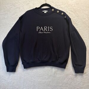 H&M Paris Place Vendome‎ Navy Sweatshirt Women's XS Button Shoulder Crewneck
